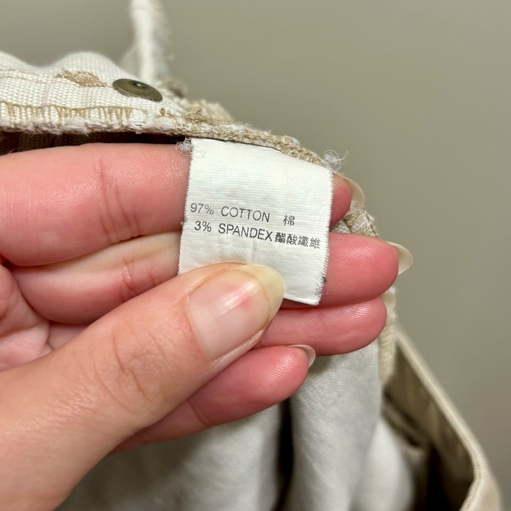 Bess Vintage Y2K Mid Rise Flare Capri Jeans Stretch Button Detail Tan S - Picture 10 of 12